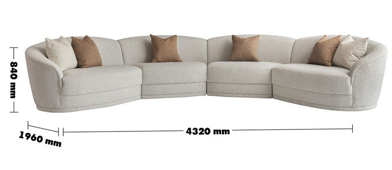 Modern Boucle Fabric Modular Sectional 6 Seater Sofa CURVA Size Chart