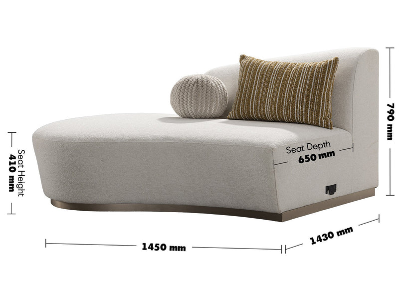 Modern Boucle Fabric Modular Chaise 2 Seater Sofa LOOMI Size Chart