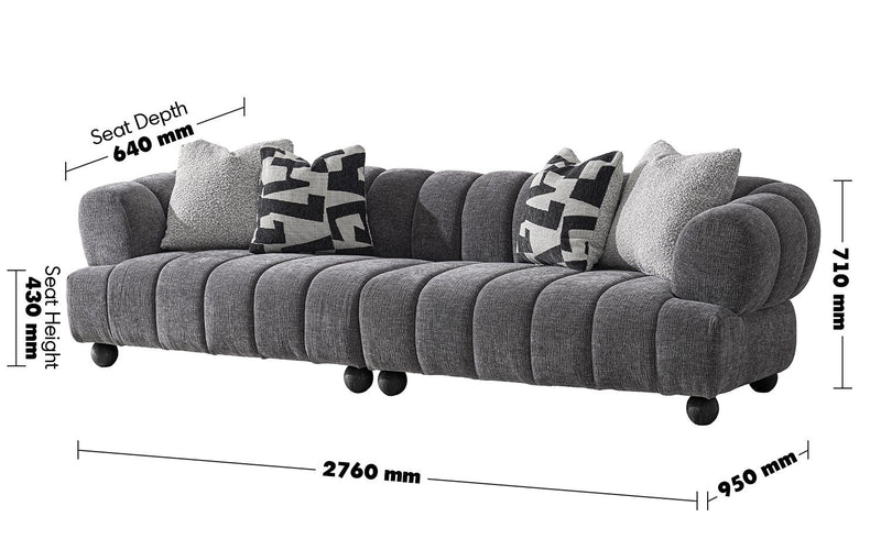 Modern Velvet Fabric Sectional 4 Seater Sofa RAVEN Size Chart