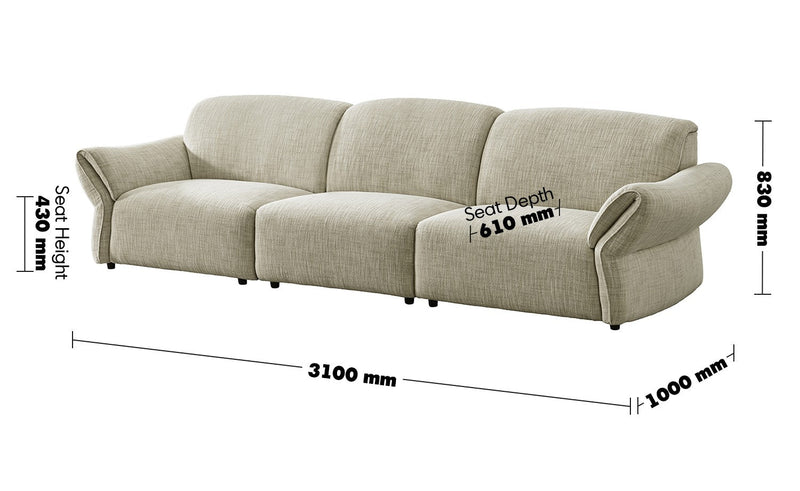Cream Mixed Weave Fabric Sectional 4 Seater Sofa LUNAR Size Chart