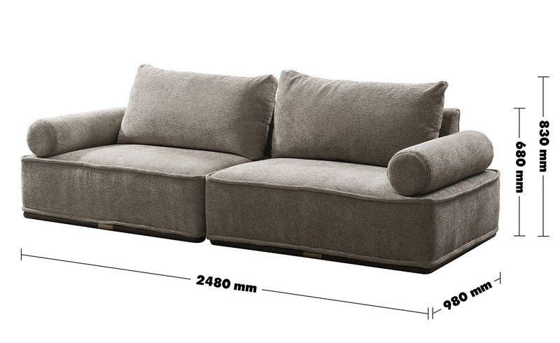 Modern Corduroy Velvet Fabric Sectional 3 Seater Sofa CORDY Size Chart