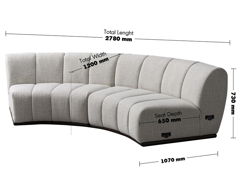 Modern Mixed Weave Fabric Modular Sectional 4 Seater Sofa BENTO Size Chart