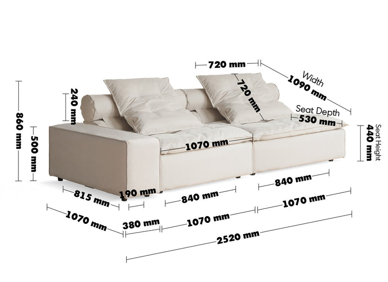 Modern Suede Fabric Modular Sectional 4 Seater Sofa BLOOM Size Chart