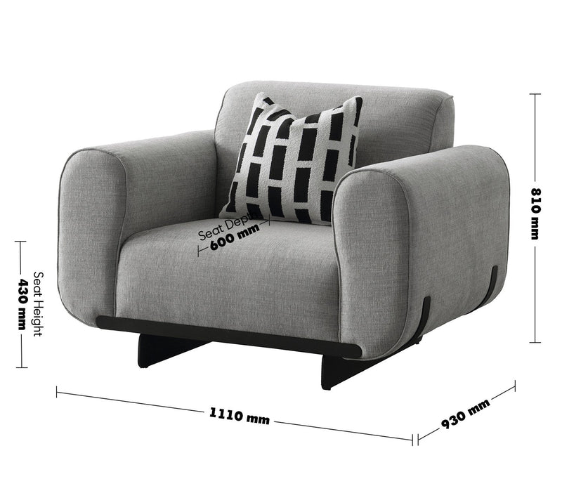 Modern Mixed Weave Fabric 1 Seater Sofa GRIDDY Size Chart