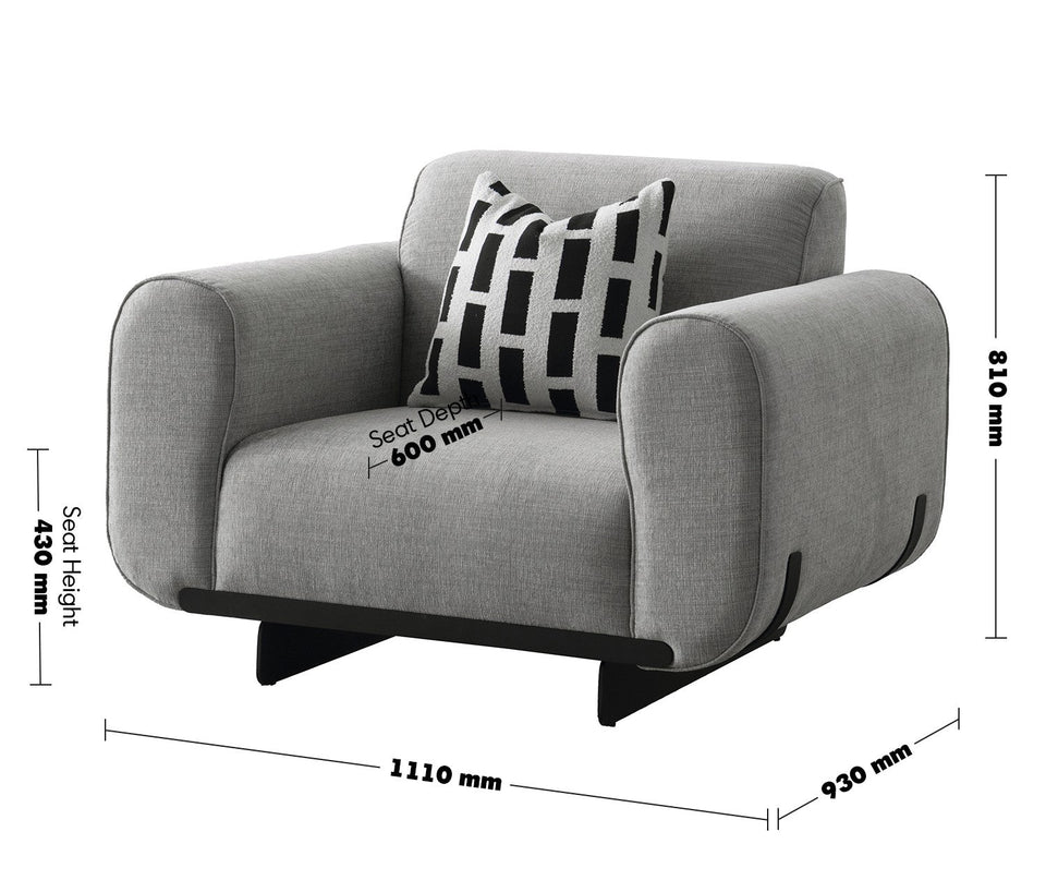 Modern Mixed Weave Fabric 1 Seater Sofa GRIDDY Size Chart