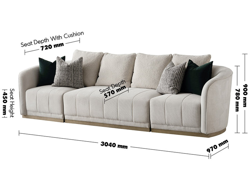 Japandi Cotton Fabric Sectional 4 Seater Sofa PANNA Size Chart