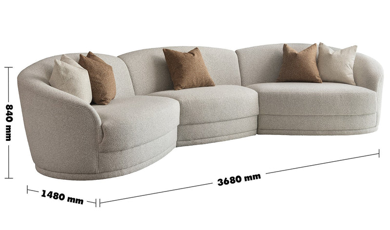 Modern Boucle Fabric Modular Sectional 5 Seater Sofa CURVA Size Chart