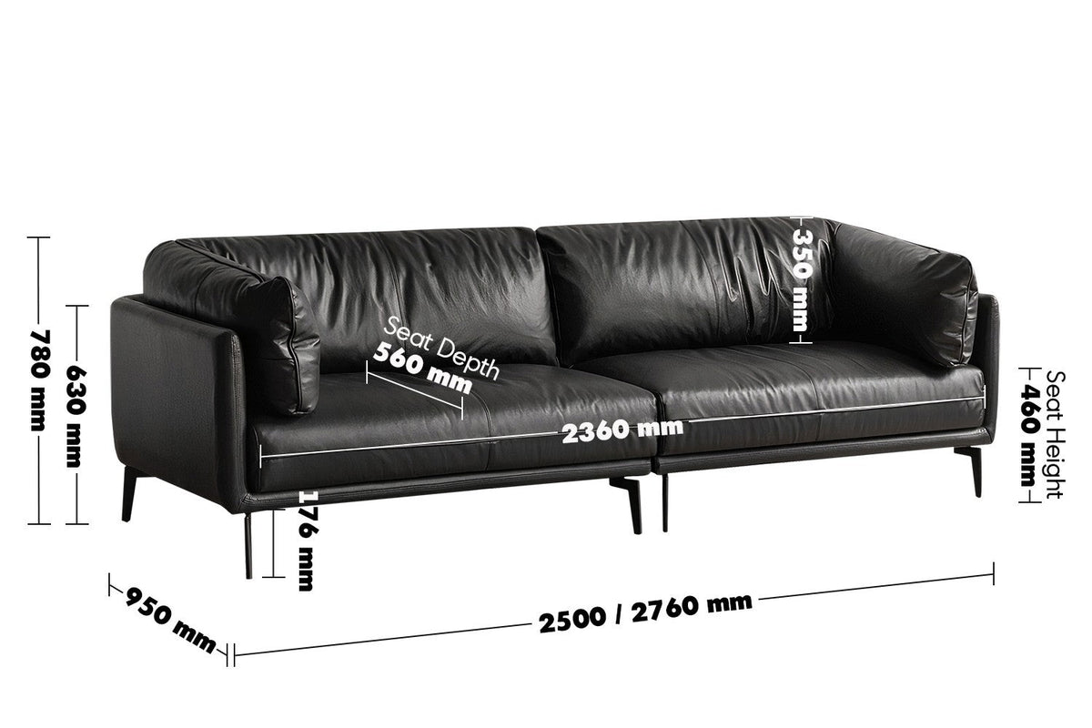 Vintage Genuine Leather Sectional 4 Seater Sofa BRAVO Size Chart