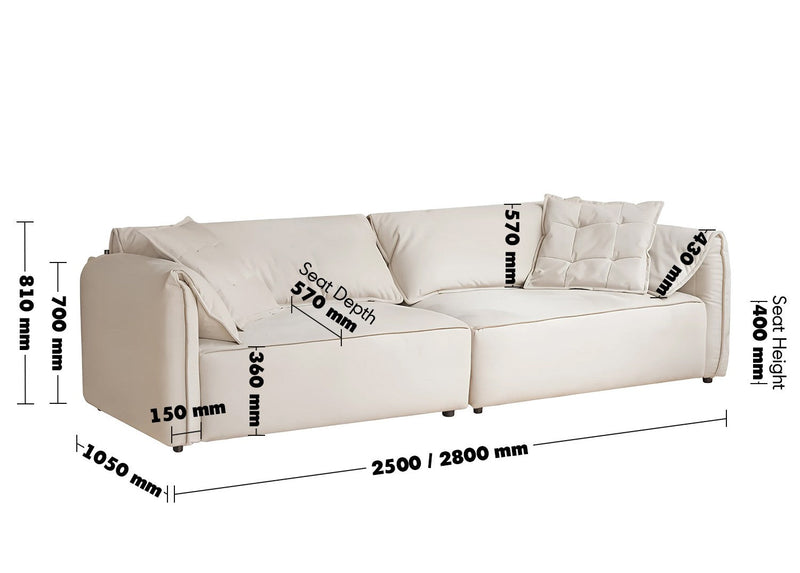 Modern Suede Fabric Sectional 4 Seater Sofa LOOMA Size Chart