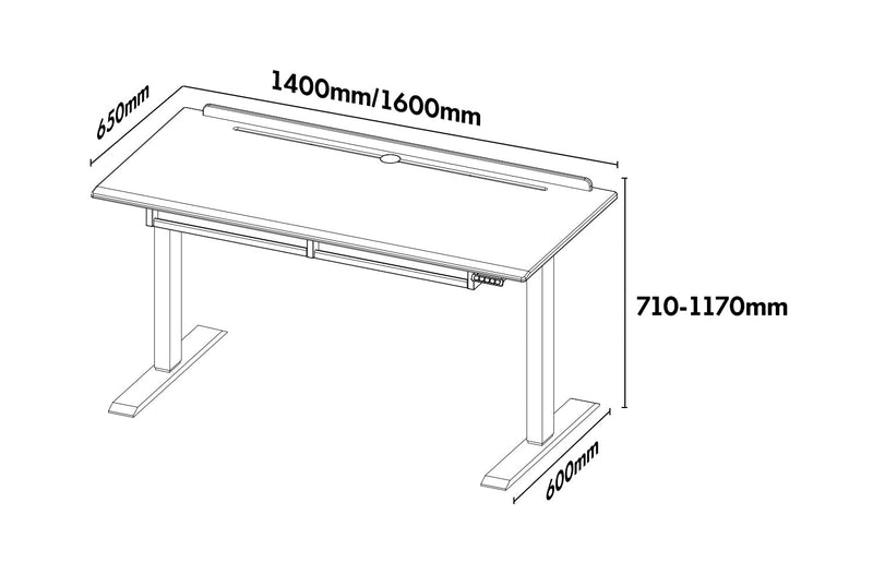 Bauhaus Boxwood Electric Height Adjustable Study Table ELEVATE Size Chart