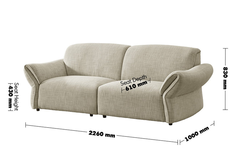 Cream Mixed Weave Fabric Sectional 3 Seater Sofa LUNAR Size Chart