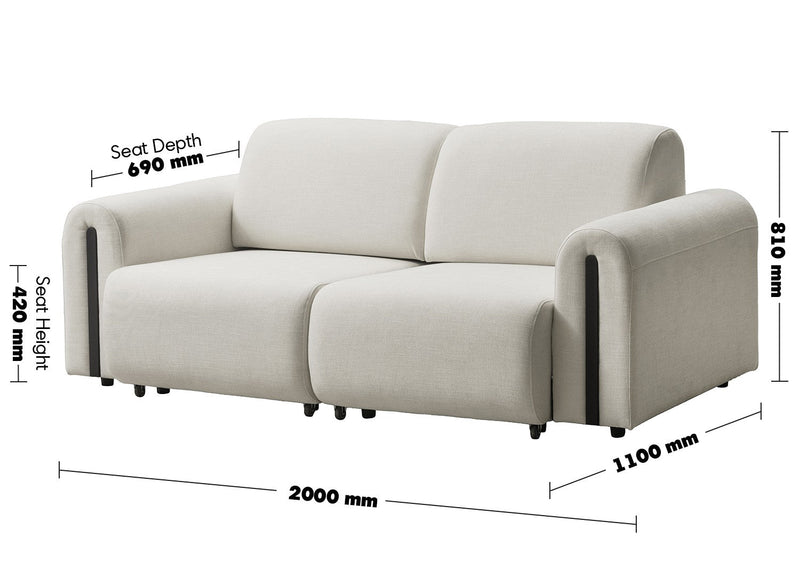 Minimalist Mixed Weave Fabric Electional Sectional 2 Seater Sofa Bed PLAINA Size Chart