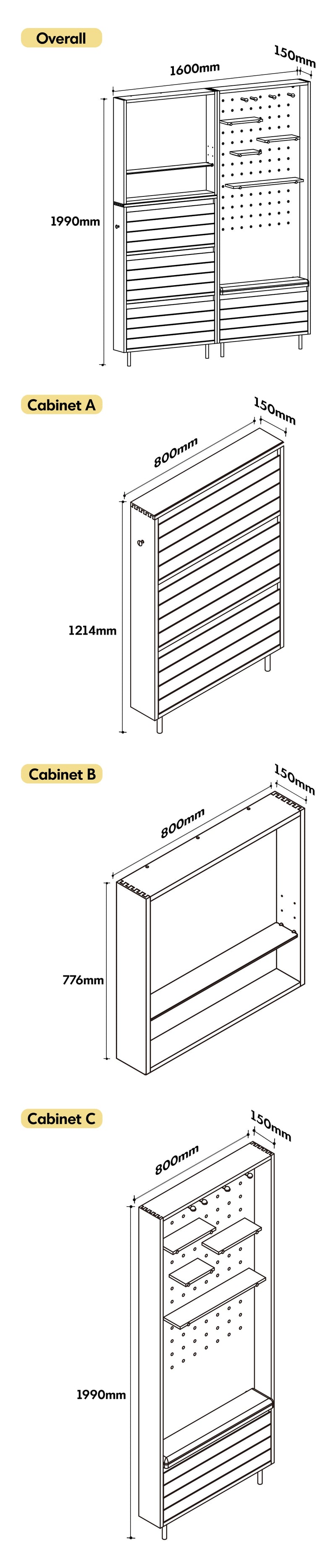 Scandinavian Cherry Wood Shoe Cabinet CORNER Size Chart