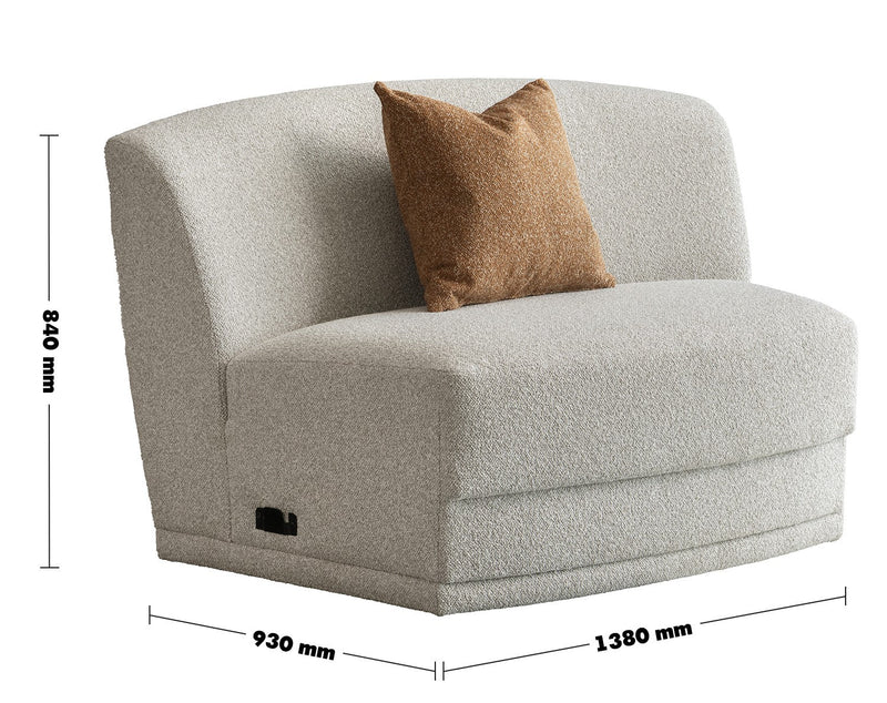 Modern Boucle Fabric Modular Armless 1 Seater Sofa CURVA Size Chart