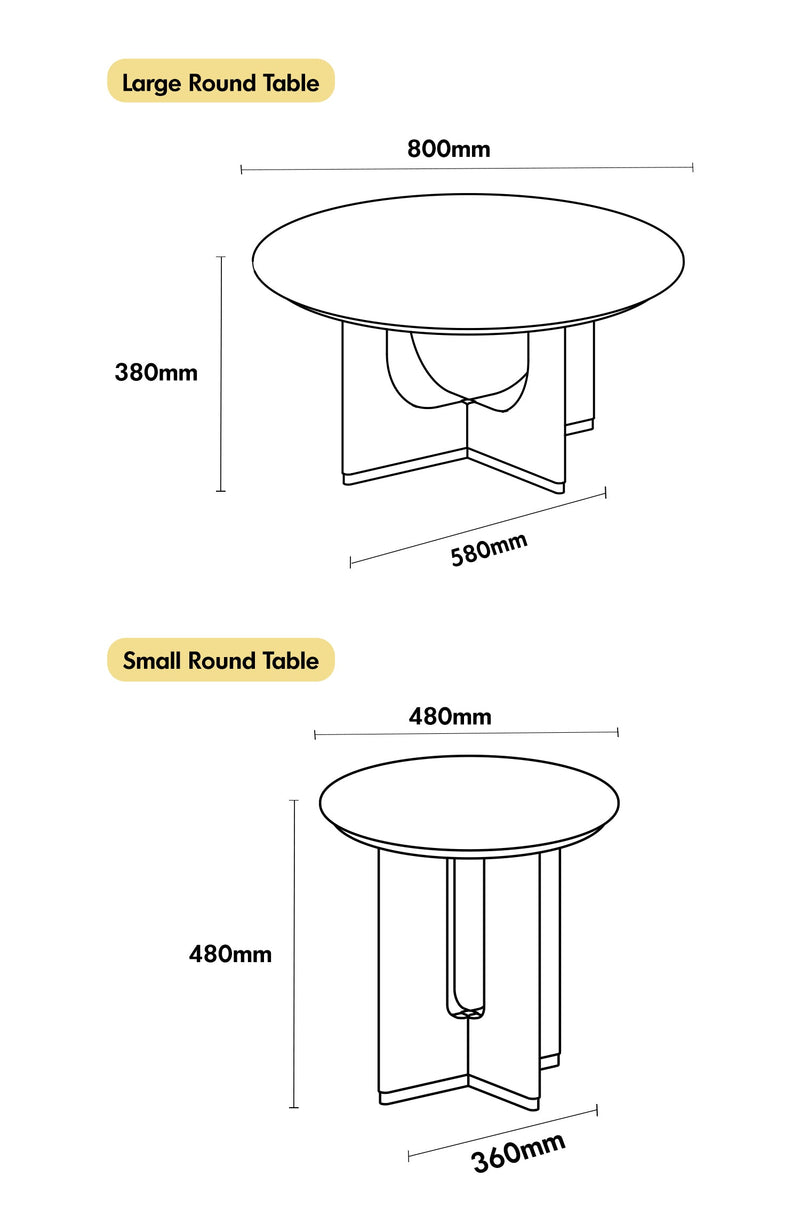 Scandinavian Sintered Stone Coffee Table Set SHELLS Size Chart