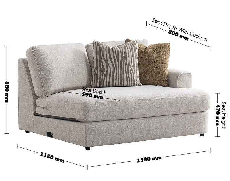 Modern Mixed Weave Fabric Chaise 2 Seater Sofa LUCENT Size Chart