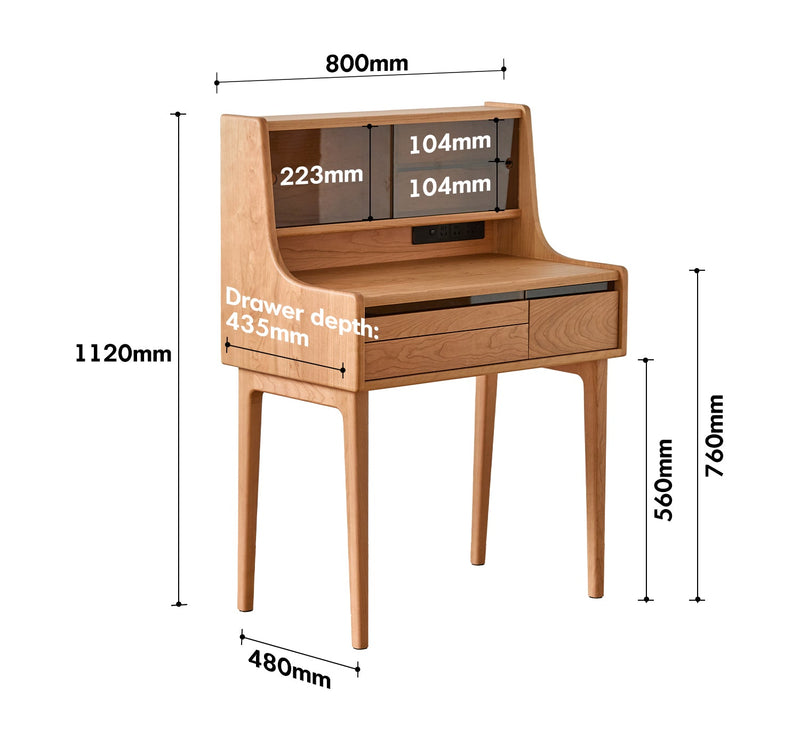 Scandinavian Cherry Wood Dressing Table FLOATING LIGHT Size Chart