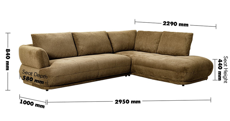 Cream Cotton Fabric Modular L Shape Sectional Sofa 3+L MOSSY Size Chart