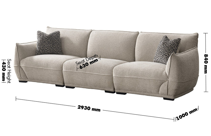 Modern Mixed Weave Fabric Sectional 4 Seater Sofa CLOUDY Size Chart