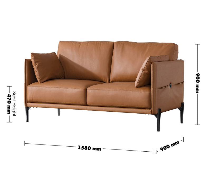Modern Genuine Leather 2 Seater Sofa DANTE Size Chart