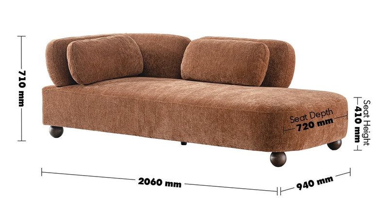 Cream Velvet Fabric Modular Chaise 2 Seater Sofa BUBBA Size Chart