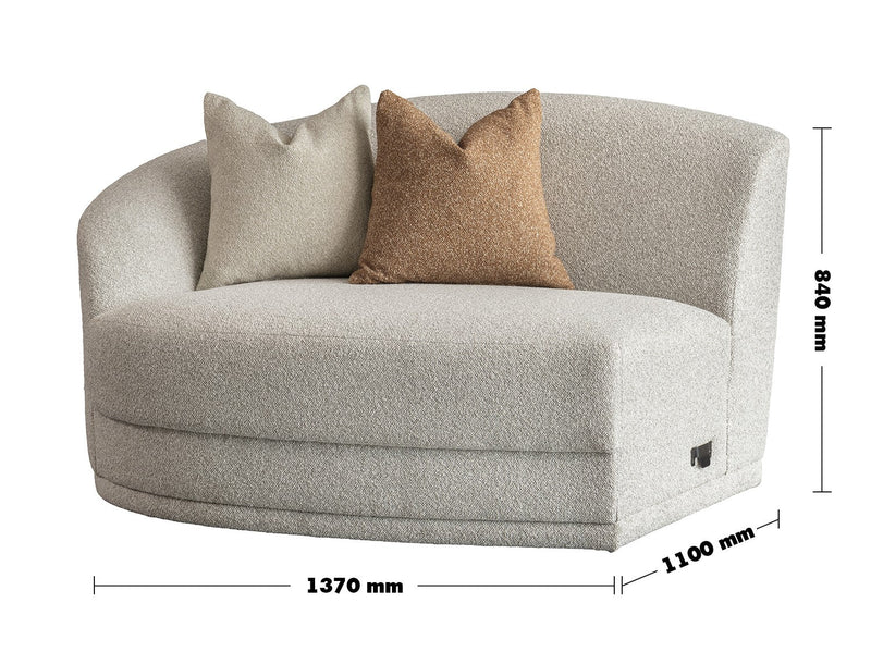 Modern Boucle Fabric Modular Corner 1 Seater Sofa CURVA Size Chart