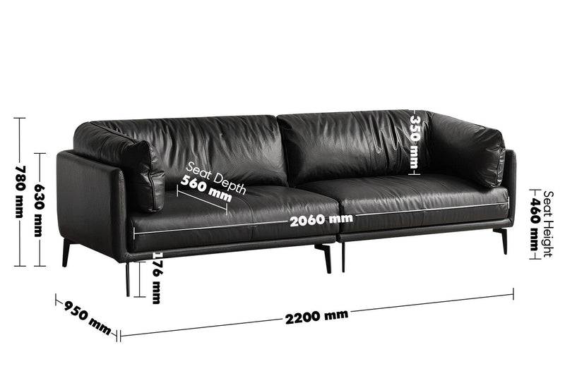 Vintage Genuine Leather 3 Seater Sofa BRAVO Size Chart