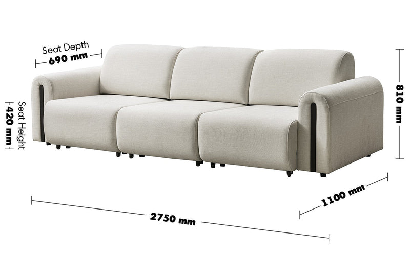 Minimalist Mixed Weave Fabric Electional Sectional 3 Seater Sofa Bed PLAINA Size Chart