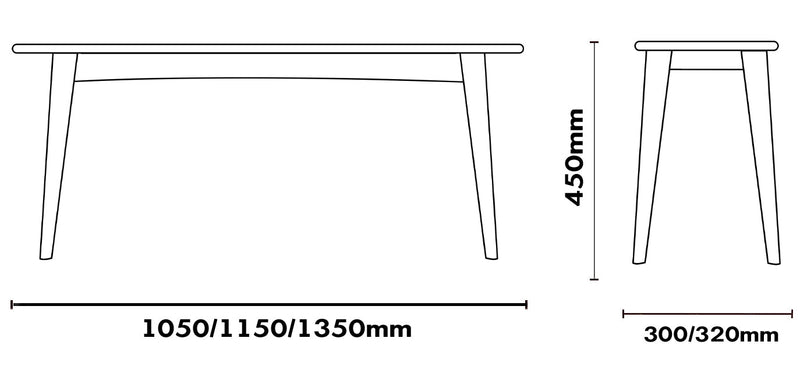 Scandinavian Cherry Wood Dining Bench GREEN Size Chart