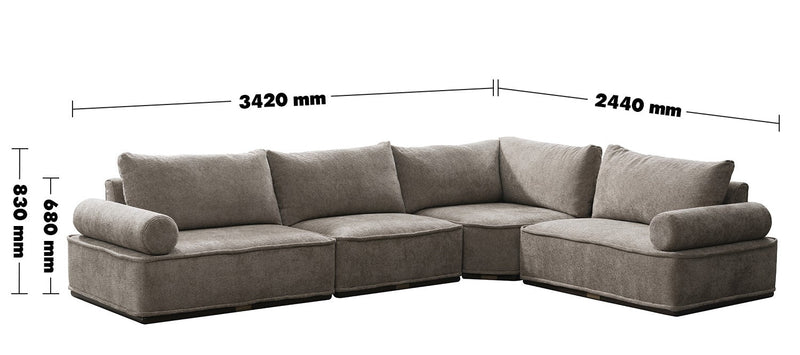 Modern Corduroy Velvet Fabric Modular L Shape Sectional Sofa 4+L CORDY Size Chart