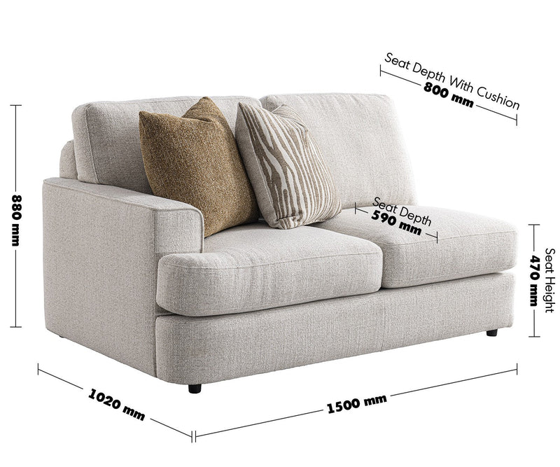 Modern Mixed Weave Fabric Corner 2 Seater Sofa LUCENT Size Chart