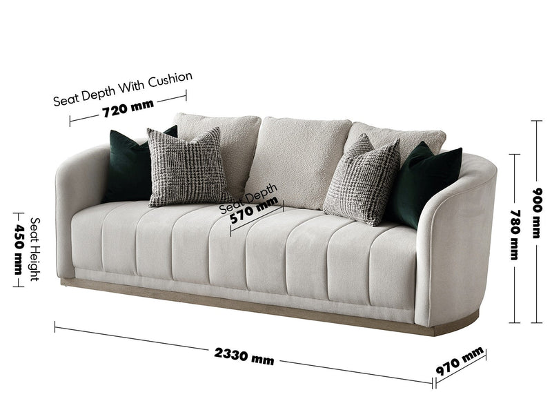 Japandi Cotton Fabric 3 Seater Sofa PANNA Size Chart