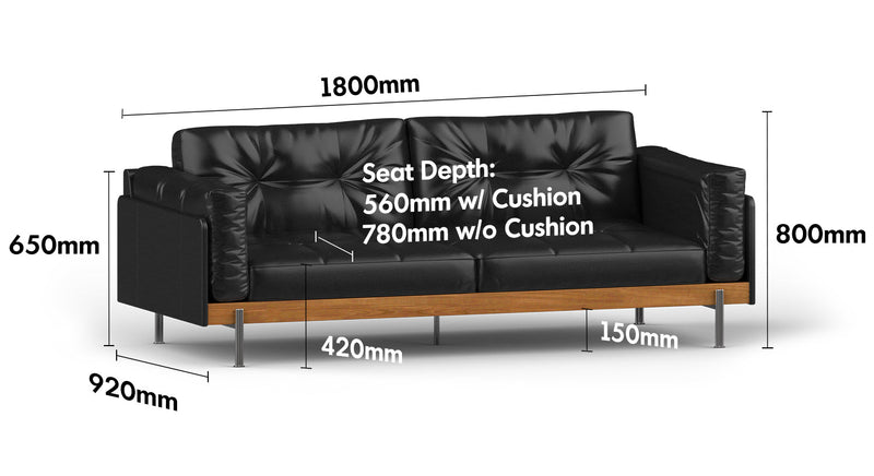 Bauhaus Microfiber Leather 2 Seater Sofa BLACK Size Chart