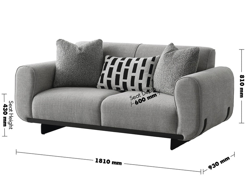 Modern Mixed Weave Fabric 2 Seater Sofa GRIDDY Size Chart