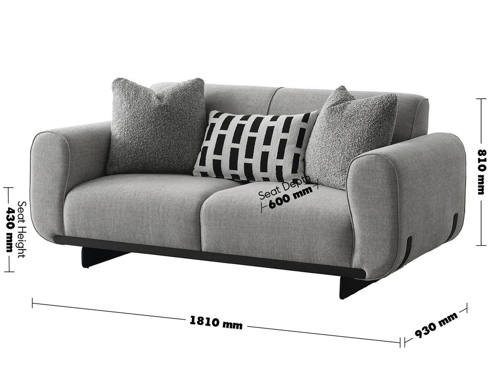 Modern Mixed Weave Fabric 2 Seater Sofa GRIDDY Size Chart