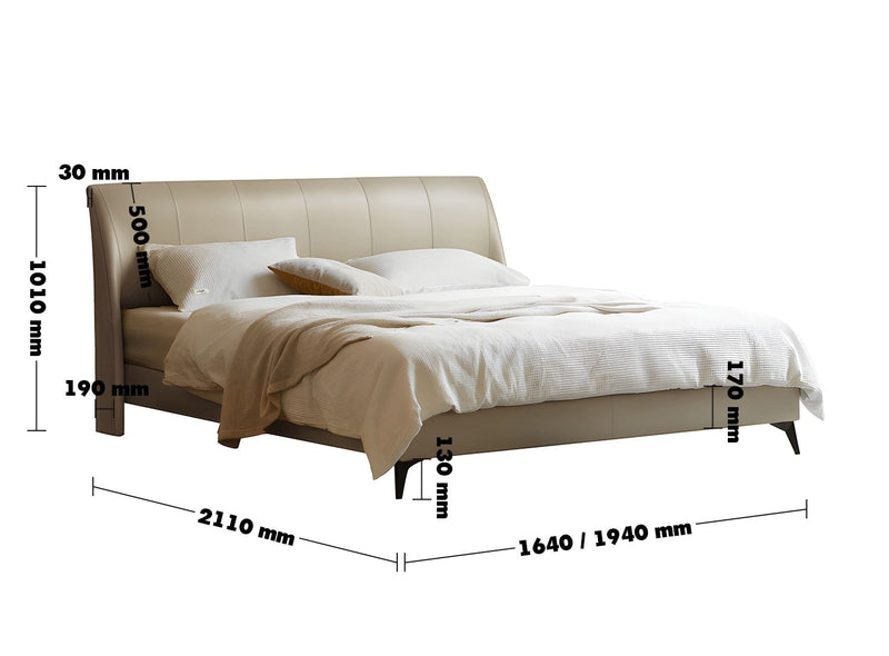 Minimalist Genuine Leather Bed Frame CALMA Size Chart