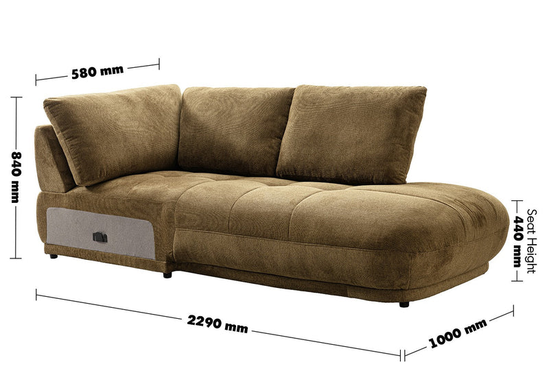 Cream Cotton Fabric Modular Chaise 2 Seater Sofa MOSSY Size Chart