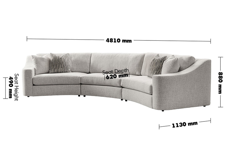 Modern Mixed Weave Fabric Modular Sectional 6 Seater Sofa TERRA Size Chart