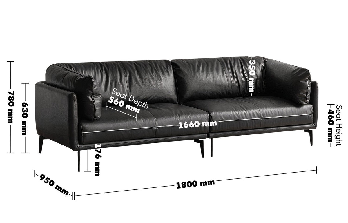 Vintage Genuine Leather 2 Seater Sofa BRAVO Size Chart