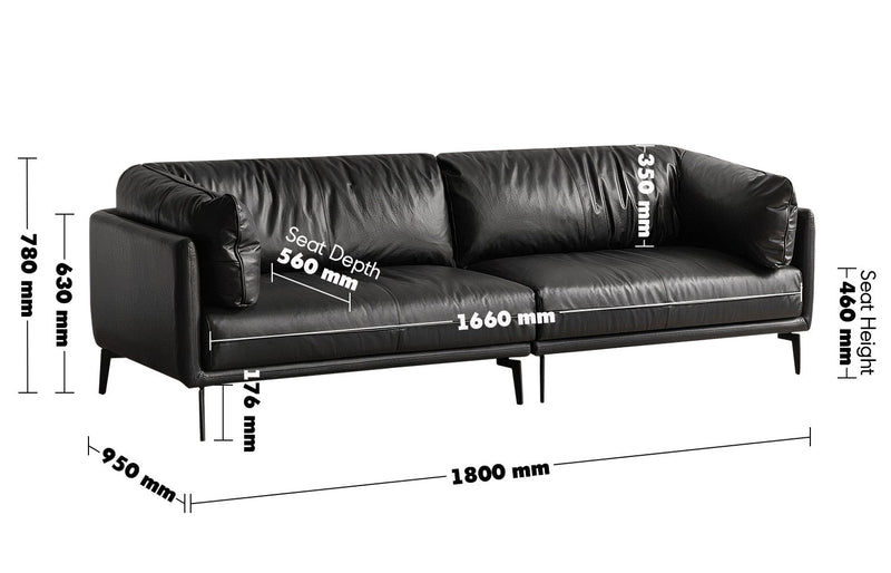 Vintage Genuine Leather 2 Seater Sofa BRAVO Size Chart
