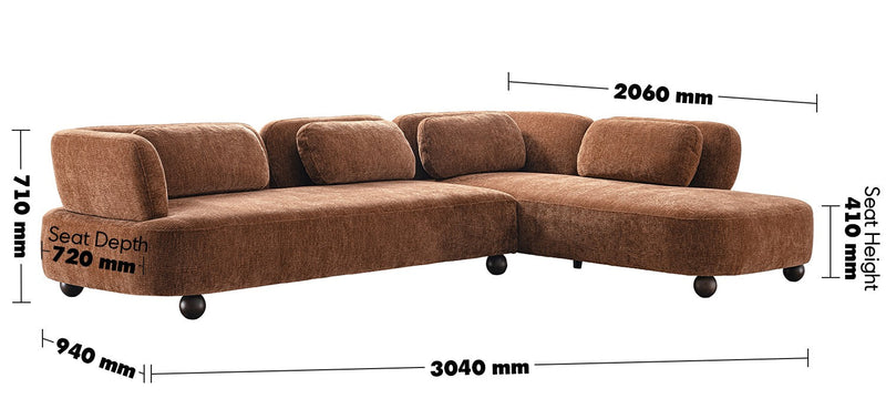 Cream Velvet Fabric Modular L Shape Sectional Sofa 4+L BUBBA Size Chart