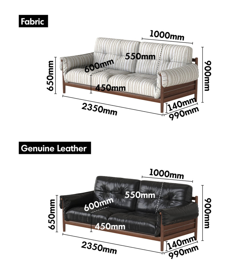 Japandi Chenille Velvet Fabric Walnut Wood 3 Seater Sofa Sofa OPEN BACKED Size Chart