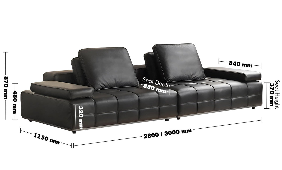 Minimalist Genuine Leather Sectional 4 Seater Sofa NEXUS Size Chart
