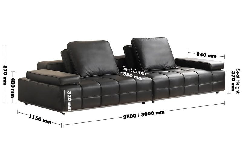 Minimalist Genuine Leather Sectional 4 Seater Sofa NEXUS Size Chart