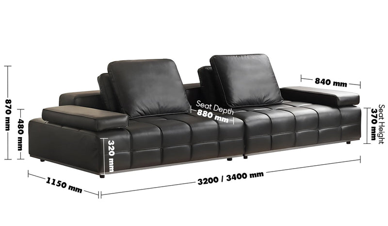 Minimalist Genuine Leather Sectional 5 Seater Sofa NEXUS Size Chart
