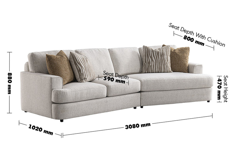 Modern Mixed Weave Fabric Modular L Shape Sectional Sofa 3+L LUCENT Size Chart