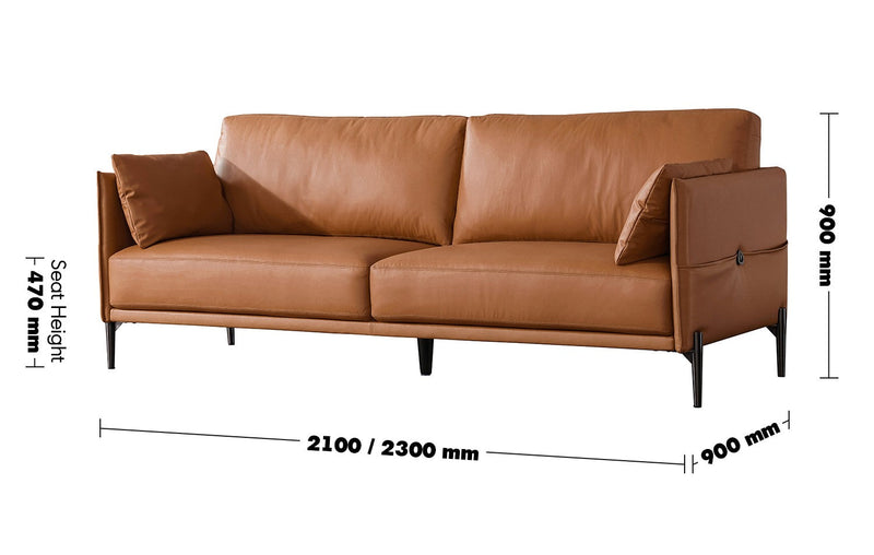 Modern Genuine Leather 3 Seater Sofa DANTE Size Chart