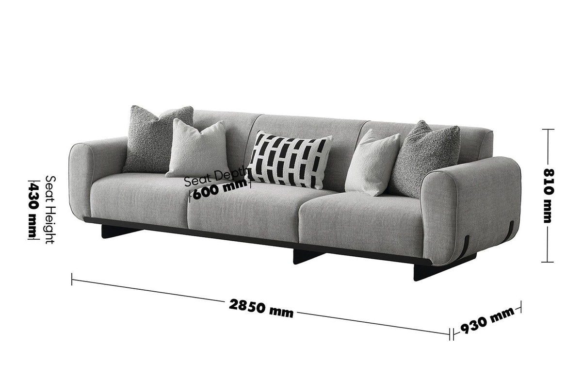 Modern Mixed Weave Fabric Sectional 4 Seater Sofa GRIDDY Size Chart