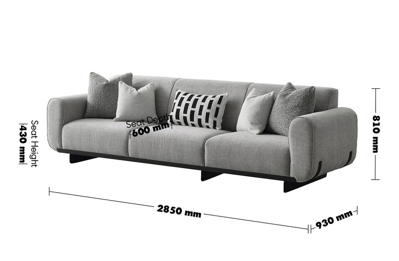 Modern Mixed Weave Fabric Sectional 4 Seater Sofa GRIDDY Size Chart