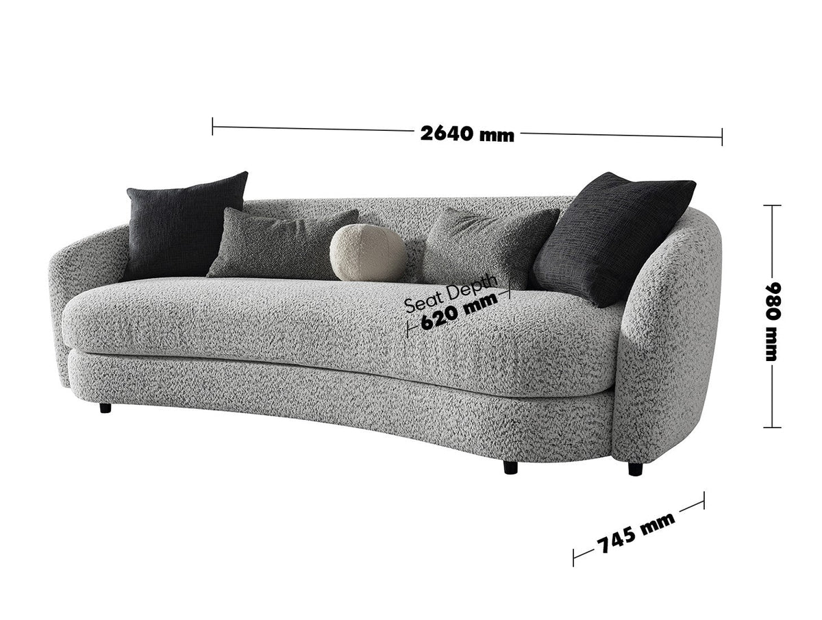 Cream Boucle Fabric 4 Seater Sofa NOVA Size Chart